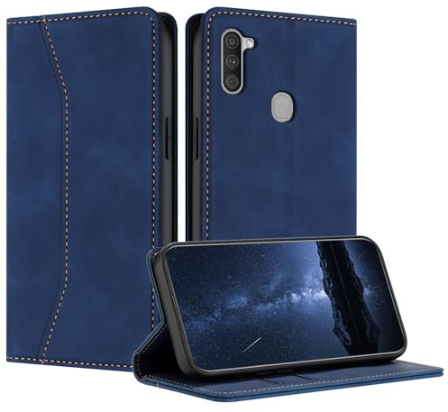 Mo-Beauty Hülle Kompatibel mit Samsung Galaxy A11/M11, Handyhülle Samsung A11, Galaxy M11 Hülle, PU Leder Flip Klappbare Schutzhülle Magnet Ledertasche Klapphülle für Samsung Galaxy A11/M11(Blau)