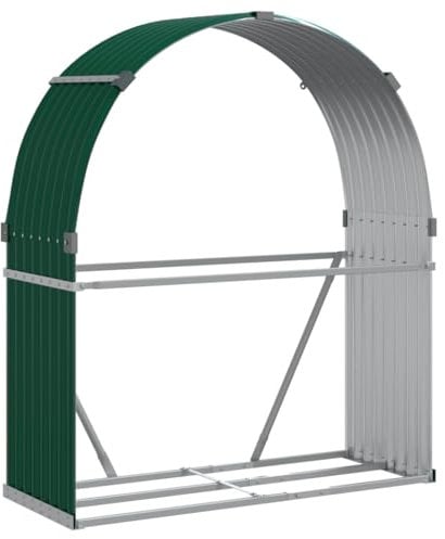 vidaXL Kaminholzunterstand, Kaminholzregal mit viel Stauraum, Feuerfest Brennholzregal mit Haken, Garten Holzlager Unterstand, Grün 120x45x140cm Verzinkter Stahl