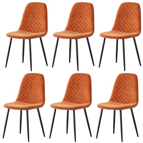 JYMTOM Esszimmerstühle Wohnzimmerstuhl Sessel mit Rückenlehne Sessel Stuhl Scandinavian Vintage Künstlich aus Samt mit Stahlbeinen in Schwarz (6, orange)