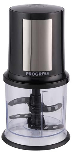 Progress EK5879P Hachoir électrique - Robot culinaire compact, bol à hacher de 500 ml, hachoir à légumes multifonctionnel, double lame amovible en acier inoxydable, fonctionnement à une touche, 400 W
