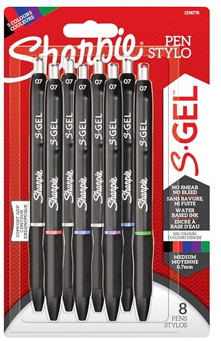 Sharpie S-Gel Gelstifte | mittlere Spitze (0,7 mm) | Gelschreiber in gemischte Farben | 8 Stück