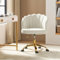 HULALA HOME Velvet Office Chair with Gold Base, Modern Cute Shell Back Upholstered Desk Chair for Vanity, Adjustable Swivel Task for Living Room IVORY
