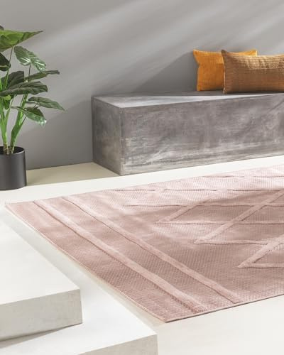 benuta Nest In- & Outdoor Teppich Bonte - Rosa 240x340 cm - Strapazierfähig & Pflegeleicht - Für Balkon, Terrasse, Garten - Küchenteppich & Wohnzimmerteppich - Geometrisch, Boho-Style, Hygge Cozy