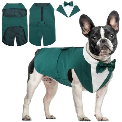 Hjyokuso Hund Smoking Anzug & Bandana Set, Hund Hochzeit Anzug, Hundekostüm für Kleine, Mittlere und Große Hunde, Hundekleidung für Hochzeit, Geburtstage, Partys, Weihnachten und Halloween - Grün