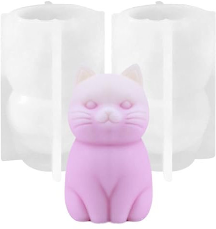 Kerzengießform Silikon,Suuwwn 2 Stück Kerzen Silikonform Silikonform Katze 3D Kätzchen Seifenform Katze Silikon Gipsform Kerzenformen Zum Gießen Tiere Tiere Kerzenform für DIY Basteln,Katze Tischdeko