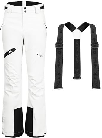 Pioneer Camp Skihose Damen Schneehose abnehmbaren Hosenträgern Wasserdicht Winddichte Verschweißte Nähte Schneefang Snowboardhose Softshellhose Outdoorhose Funktionshose Weiß XXL