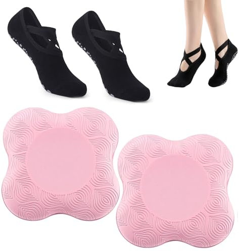 Galerie SV 2 Stücke Yoga Kniekissen,Rutschfest Yoga Knie Padmatte mit Yoga Socken Anti-Rutsch-Socken Kniekissen Yoga Pad Schützt die Hände Knie und Ellbogen für Pilates,Yoga,Gymnastik,Pilates,Aerobic