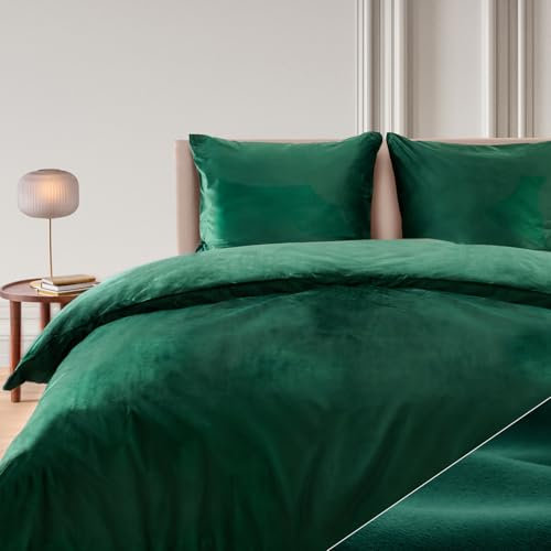 Blumtal Bettwäsche 155x220 cm im Cashmere-Touch - OEKO-TEX zertifizierter Deckenbezug 155x220 + Kissenbezug 80x80 2x - Bed Sheets 155x220 cm Mikrofaser - Bettwäsche Set/Bettwäsche flauschig in Grün