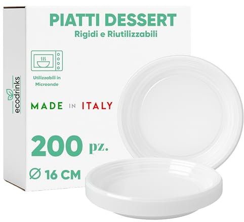 marketcaffe Set di 200 Piatti Dessert in Plastica Riutilizzabile Rigida, Lavabili 20 Cicli in Lavastoviglie - Monouso, Resistenti e di Alta Qualità – Perfetti per Feste, Eventi e Catering
