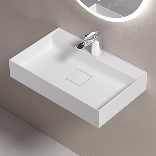 doporro Lavabo sobre Encimera Lavabo Suspendido de Mármol Fundido 50x38x12cm en Blanco Mate con Desagüe Colossum630