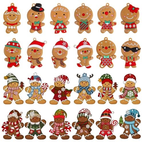 HTTDSLF 24 PCS Christmas Gingerbread Man Ornaments, Christmas Tree Decorations Gingerbread Hanging Ornaments for Christmas Tree Gingerbread Xmas Decorations Christmas Tree Ornaments with Strings