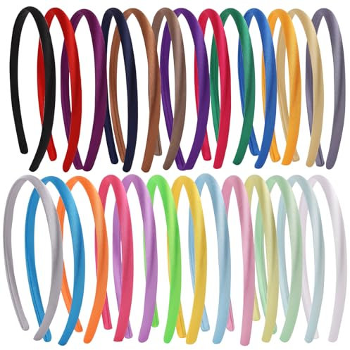 26 Stück Haarreifen Satin 1cm, Stirnbänder Haarreif Rutschfest, Kunststoff-Haarbänder Buntes, Satinüberzogenes Stirnband, Stirnbänder Haarreif, für Damen und Mädchen, Für Alltag