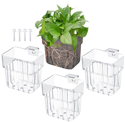 Gosknor 4 supporti per piante per acquario, in plastica trasparente, vasi da appendere per acquario, vaso per piante acquatiche, per acquario, piante idroponiche