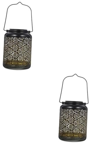 OSALADI 2pcs Hanging Solar Lanterns Outdoor Warm Led Garden Lights Decorative Hollow Landscape Lighting for Courtyard Pathway Porch