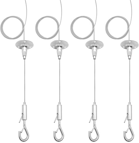 Lot de 4 câbles de suspension pour panneau de plafond de 1,8 m - Réglable - 2 m - Avec crochet - Pour écran LED, panneau d'affichage, lumières, miroir - Peut supporter jusqu'à 10 kg