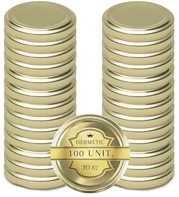 Bouchons métalliques universels Dorés 82mm - 100 unités : Couvercles pour bocaux de conserves et de confiture, couvercle universel, couvercle de remplacement