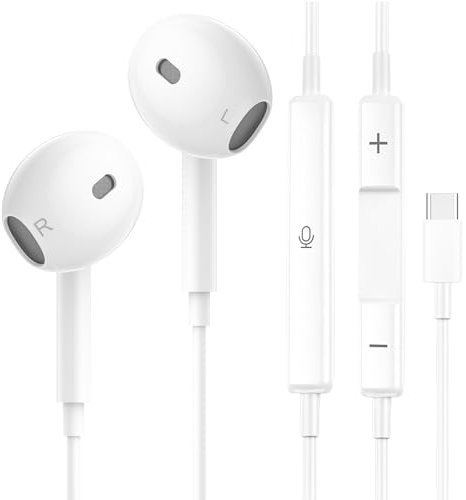 Écouteurs USB C, Écouteur Filaire USB C Casque Stéréo HiFi avec Microphone et Contrôle du Volume, Casque Intra-Auriculaires pour iPhone 16 15 Pad Pro Google Pixel Samsung Galaxy