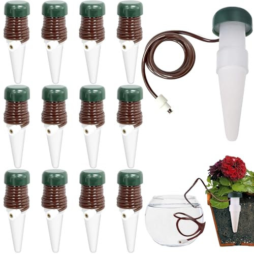 YeahBoom 12 Piezas Mecanismo para riego automático,Dispensador de Agua para Plantas de Interior,Goteo para Plantas Grandes,Cono de Arcilla con Manguera como Sistema de Goteo,Regar Plantas Vacaciones