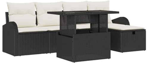 vidaXL 6-teiliges Garten-Sofa-Set mit Kissen in Schwarz aus Poly-Rattan. UV-beständig, modernes Design für Balkone und Terrassen. Perfekte Outdoormöbel für gemütliche Sitzarrangements.
