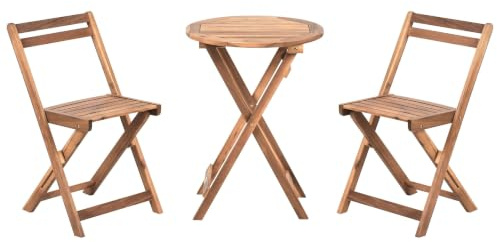 Beliani Outdoor Acacia Wood Garden Bistro Set Table and Chairs for 2 People Brown Folding, SACILE