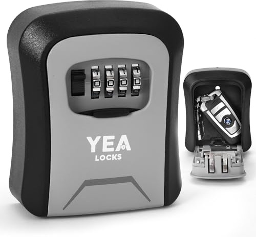 Key Safe Wall Mounted – Heavy Duty 4-Digit Combination Lock Box for Outdoor, Waterproof & Secure Key Lock Box for Spare Keys, Access Cards, and Valuables, Ideal for Home, Office, Garage and Rental