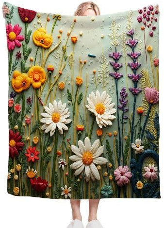 Dozrmey Kuscheldecke Flauschig 200x220 cm Bunte Blumen, 3D Mikrofaser Flanell Schmusedecke Wohndecke Couchdecke Tagesdecke für Wohnzimmer, Schlafzimmer, Camping, Picknick C7