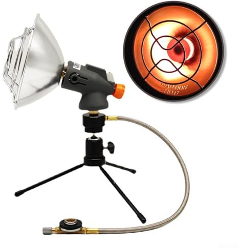 Riscaldatore a gas portatile per esterni, leggero, da campeggio, riscaldamento rapido, per attività all'aperto e pesca, con accensione a pressione e manopola di controllo regolabile
