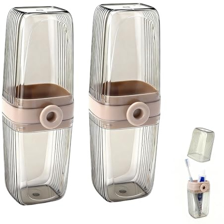 TMZELOA Lot de 2 Gobelets de Voyage pour Brossage des Dents, Étui Brosse à Dents 2 en 1, Gobelet de Rinçage Étanche avec Double Tasse, Boîte de Rangement pour Voyage, Camping et Déplacements