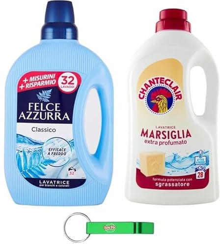 Felce Azzurra Chanteclair Testpaket Waschmittel, 1x Classico 1595ml + 1x Marseille 1260ml + Beni Culinari Kostenloser Schlüsselanhänger