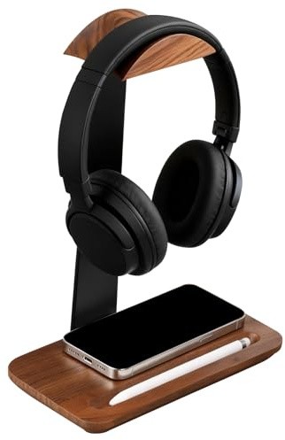 BAODBF Kopfhörer Ständer aus Walnussholz Stabiler Headset Halterung | Rutschfester Holzständer mit Ablageschale für Gaming Over-Ear Kopfhörer Schreibtisch Zubehör Braun Bügelbreite 6 cm 26 cm