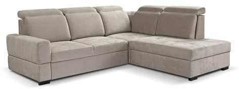 MW EURO-MEBLE Ecksofa Axel L - Wohnlandschaft, Polstersofa, Polstercouch (Rechte Seite - Beige: Voss 28)