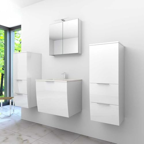 AcquaVapore by Sandra Jentho Badmöbel Set Gently 1 V3 Weiß MDF Waschtisch 60cm mit 5W LED-Strahler/Energiebox
