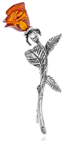 Silberne Rose Brosche Mit Amberschmuck