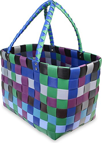 GearUp Große Wasserabweisende Einkaufstasche - Henkeltasche - Tragetasche - Tragekorb - geflochtener bunter Strandkorb Farbe Classic/Tao
