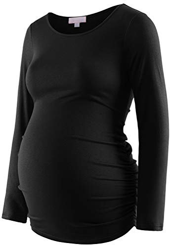 Ruched Maternity Shirt,Tunic Top Maternity clothing, Bodycon long Sleeve Clothes Casual for Pregnant Women - Black -