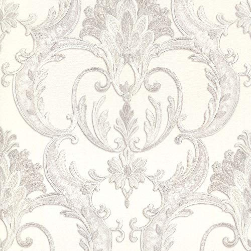 Debona Perla Damask Silver Wallpaper 9092 - Textured Italian Vinyl Glitter
