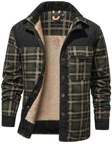 Mr.Stream Herren Thermohemd Flanellhemd Winterjacke Fleecefutter schützendem Innenfutter Holzfällerhemd Arbeitshemd 3251 Green L