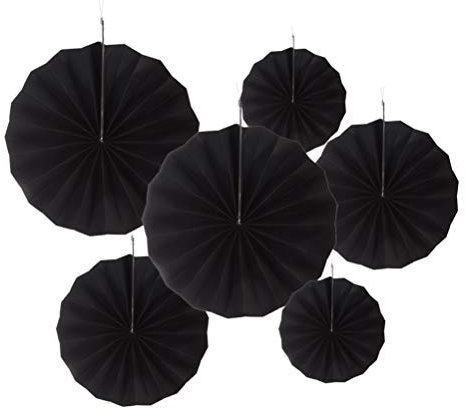 MOWO Black Paper Fans Hanging Decoration, 6pc