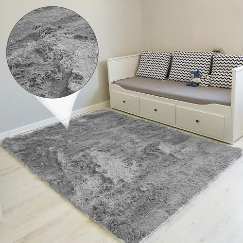 Amazinggirl Hochflor Teppich wohnzimmerteppich Langflor 100 x 160 cm - Teppiche für Wohnzimmer flauschig Shaggy Schlafzimmer Bettvorleger Outdoor Carpet Grau