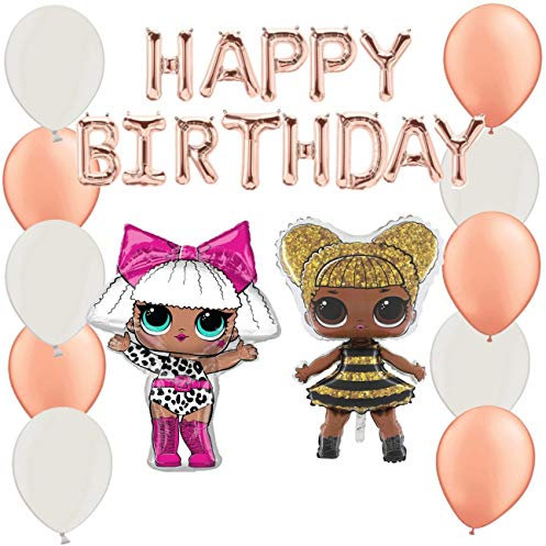 Pacchetto palloncini LOL - Con stendardo da 16 in oro rosa, palloncini LOL da 35 e lattice misto - Decorazioni per feste per ragazze