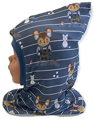 Schlupfmütze Maus Winter blau,Mütze und loop, Jersey Fleece Gr 40-56 kindermütze, halssocke, mütze baby junge schalmütze