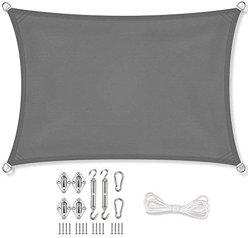 Stonehill Sonnensegel Rechteck 2 x 3 m + GRATIS (!) Befestigungsmaterial | für Garten, Balkon & Terrasse | Sonnenschutz | Wetterschutz | wasserabweisend | PES | Polyester (Anthrazit)