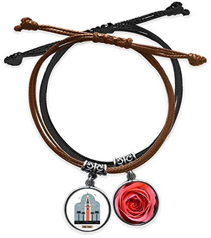 Hong Kong Clock Tower Art Deco regalo moda bracciale corda mano catena in pelle rosa braccialetto