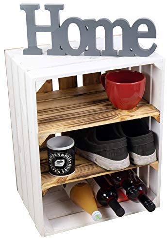 2er Set Nachttisch Abstelltisch Nachtschrank Nachtkommode Beistelltisch Bücherregal Schuhregal ca 30x40x55cm Regalkiste Flaschenablage Weinregal Apfelkiste / Weinkiste (WEISS/FLAM DOPPELT QUER FLAM)