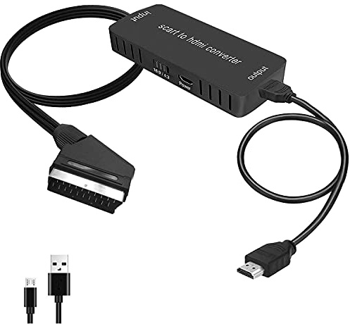 Wrugste Scart auf HDMI Kabel Konverter, Scart Eingang HDMI Ausgang 16: 9/4: 3 Video Audio Adapter mit HDMI Kabel für HDTV Monitor Projektor STB VHS Xbox PS3 Sky Blu-ray DVD Player