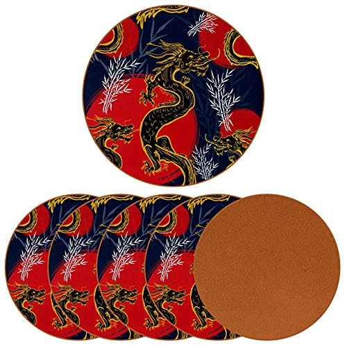 Untersetzer für Getränke, asiatischer Goldren-Drachen-Motiv, 6 Stück