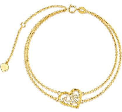 YDD 9 Karat Gold LOVE Herz Armband für Damen, Pferd Trense Armband für Mädchen Zirkonia Herz Pferd Geschenke für Women 6.5''+1''+1'' (LOVE-1)