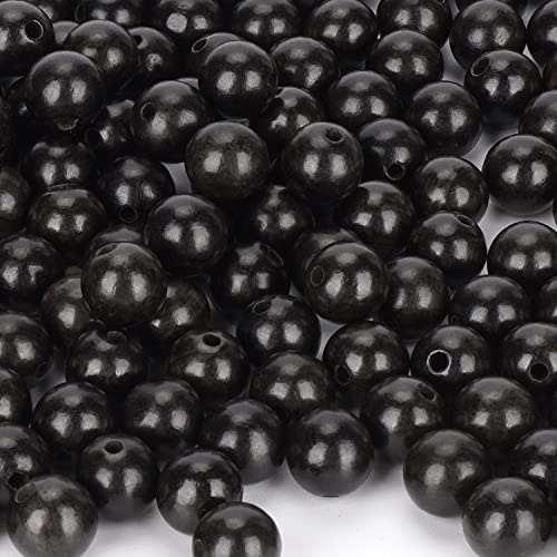 Prometis 200pcs 12mm Natural Round Wooden Loose Craft Beads Gorgeous Handmade Polished Sandalwood Spacer Beads for Jewelry Making (Ebony Wood(200pcs), 12mm Diameter)