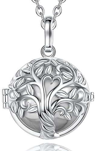 EUDORA Harmony Ball Collier Bola de Grossesse avec Chaîne, Pendentif Arbre de la Vie boule de musique pour Femmes Enceinte Future Mère Cadeau de Bijoux, 76cm+114cm Chaîne