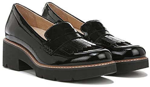 Naturalizer Darcy - Mocassini Penny da donna con tacco, Pelle verniciata nera., 38.5 EU